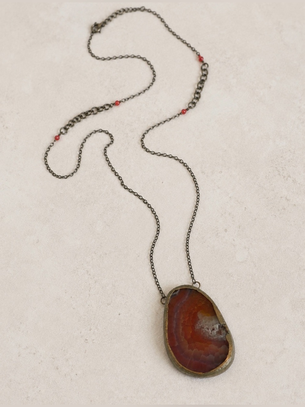 Boho Red Agate Pendant Necklace - Women Jewelry
